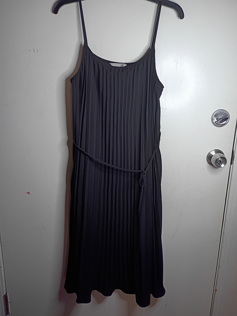 H&M Black Pleated Midi Slip Dress with Self-Tie